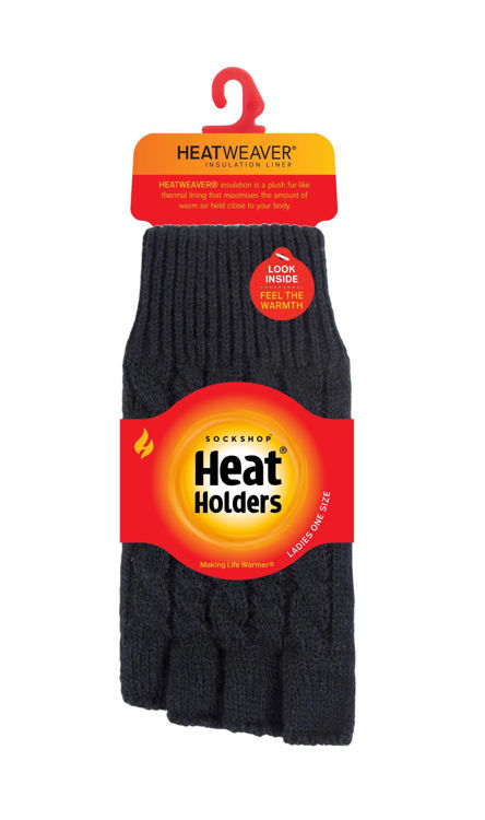 Picture of BSGH441OSBLK-Ladies Cable Fingerless Gloves - Black ONE SIZE